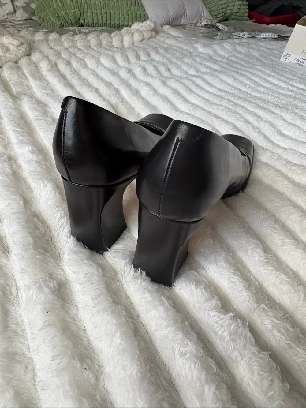 Nickels Womens Black Leather Square Toe Block Heel Pumps Size 8N Narrow
